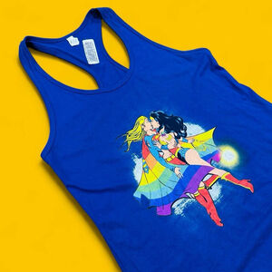Wonder Woman Supergirl Pride Tank Top Rainbow Lesbian LGBTQ DC Comics Women’s L